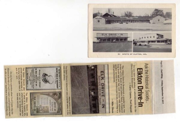 Elkton Maryland Drive In Restaurant Motel with Newspaper Clipping PC AA99474