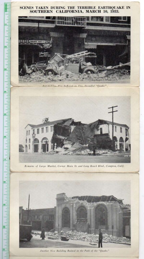 Southern California 1933 Earthquake Scenes Disaster Fold Out Postcard AA99475