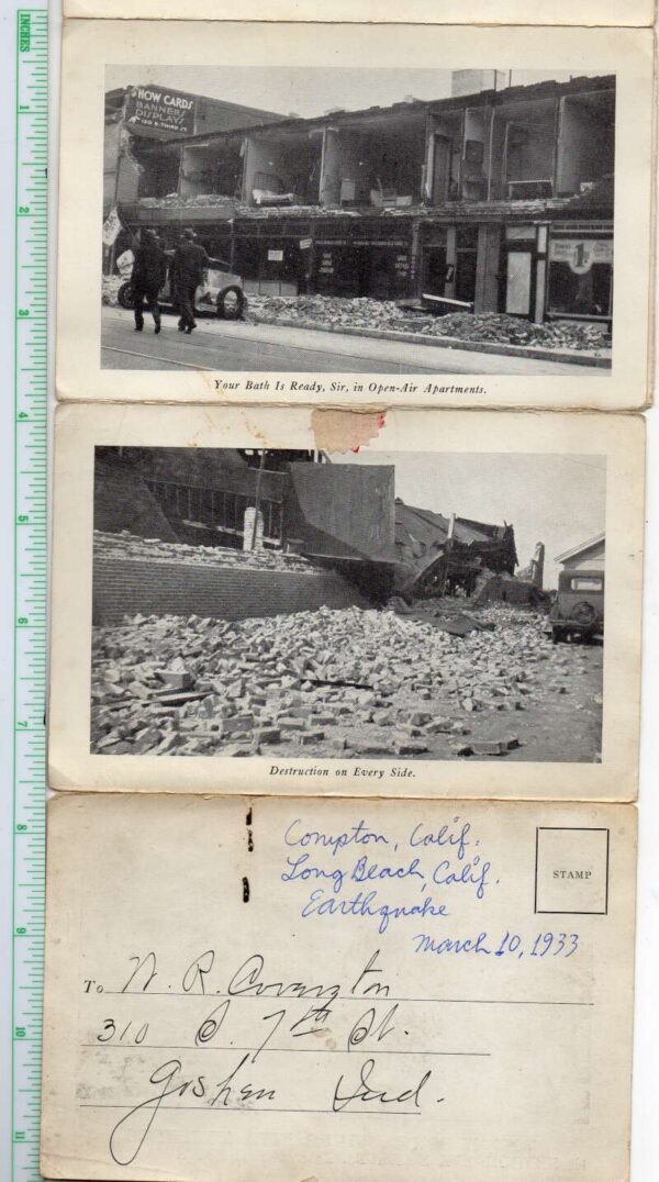 Southern California 1933 Earthquake Scenes Disaster Fold Out Postcard AA99475 - Image 4