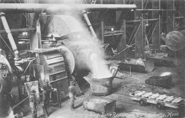 Butte Montana Reduction Works Pouring Slag Factory Postcard AA99508