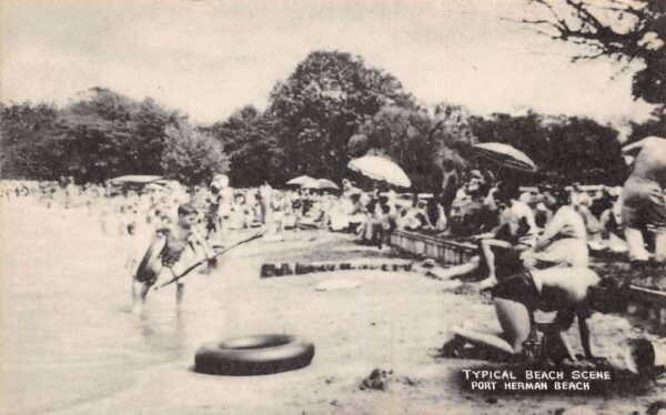 Port Herman Beach Maryland Crowded Beach Scene Vintage Postcard AA99552