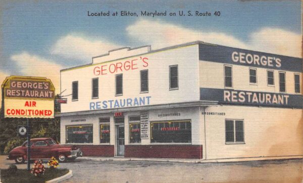 Elkton Maryland Georges Restaurant Linen Vintage Postcard AA99582