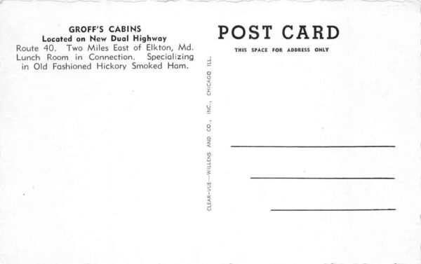 Elkton Maryland Groffs Cabin Vintage Postcard AA99583 - Image 2