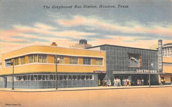 Houston Texas Greyhound Bus Station Linen Vintage Postcard AA99602