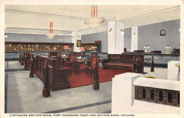 Chicago Illinois Fort Dearborn Trust Savings Bank Waiting Room Postcard AA99610
