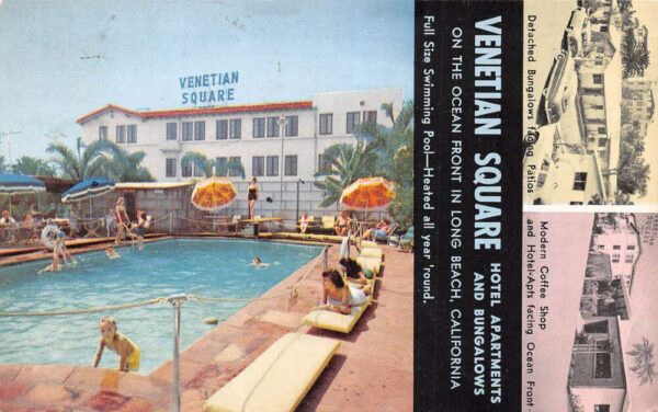 Long Beach California Venetian Square Hotel Swimming Pool Postcard AA99612