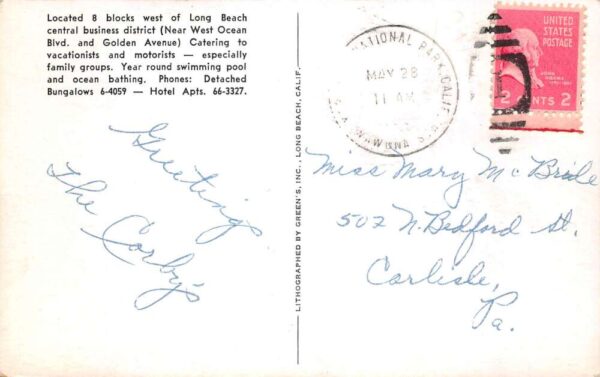 Long Beach California Venetian Square Hotel Swimming Pool Postcard AA99612 - Image 2