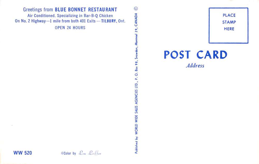 Tilbury Ontario Canada Blue Bonnet Restaurant Coke Sign Vintage Postcard AA99613 - Image 2