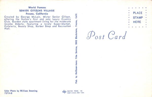 Fresno California Senior Citizens Village Vintage Postcard AA99621 - Image 2