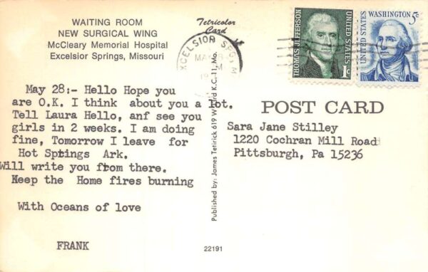 Excelsior Springs Missouri Mcleary Memorial Hospital Waiting Room PC AA99624 - Image 2