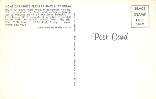 Middleburgh Heights Ohio Faroh's Fresh Candies and Ice Cream Postcard AA99629 - Image 2