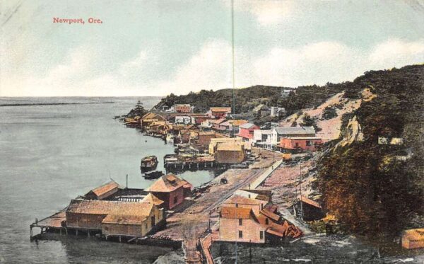 Newport Oregon Docks and Harbor Birds Eye View Vintage Postcard AA99709