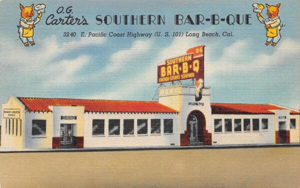 Long Beach California OG Carters Southern Bar-b-que Vintage Postcard AA99735