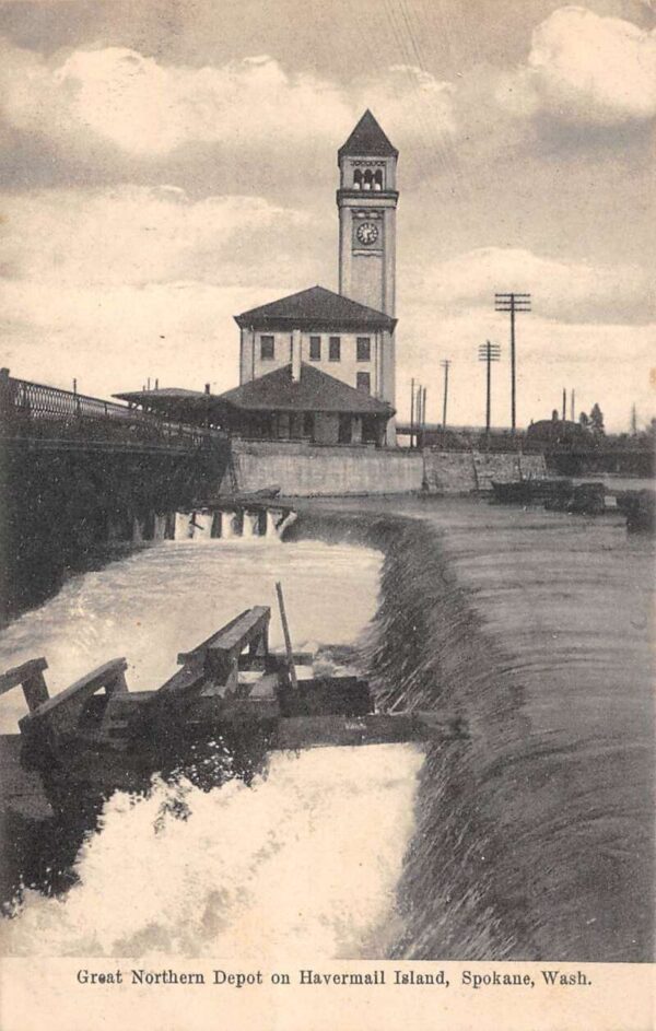Spokane Washington Great Northern Depot Havermail Island Postcard AA99736