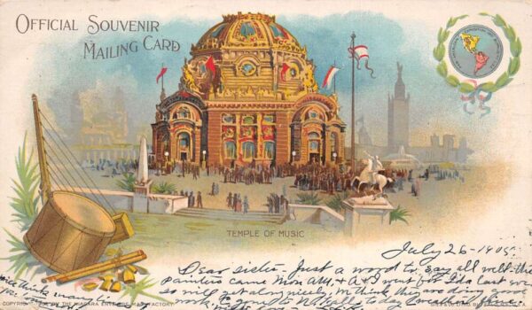New York Pan American Expo Temple of Music Private Mail PC and Article AA99754 - Image 2
