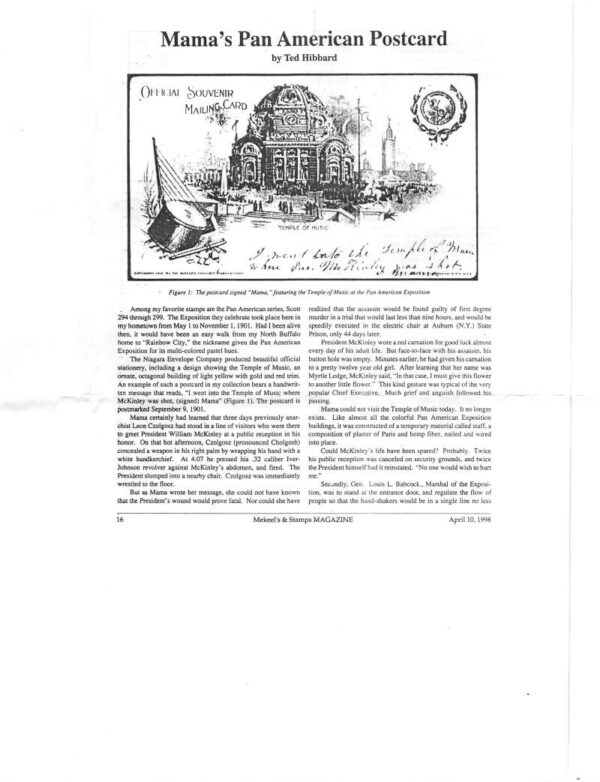 New York Pan American Expo Temple of Music Private Mail PC and Article AA99754 - Image 4