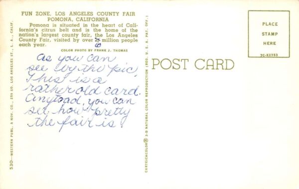 Pomona California Los Angeles County Fair Fun Zone Ferris Wheel Postcard AA99758 - Image 2