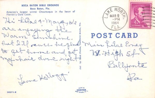 Boca Raton Florida Bible Grounds Chautauqua Swimming Pool Postcard AA99759 - Image 2