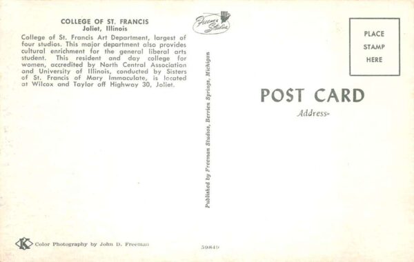Joliet Illinois College of St Francis Art Studio Vintage Postcard AA99761 - Image 2