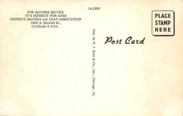 Cliffside Chicago Illinois District Savings Bank Vintage Postcard AA99779 - Image 2