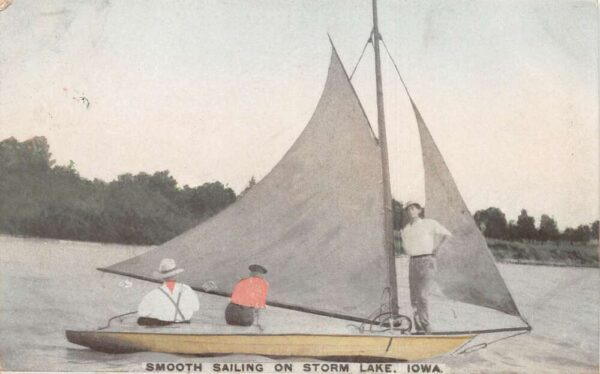 Storm Lake Iowa Sailing Scene Sailboat Vintage Postcard AA99793