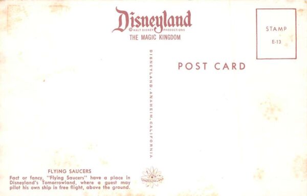 Disneyland Tomorrowland Flying Saucers Ride Amusement Park Postcard AA99799 - Image 2