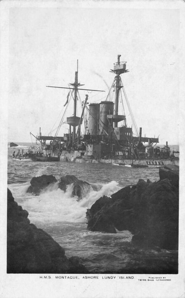 Lundy Island England HMS Montague Shipwreck Real Photo Vintage Postcard AA99865