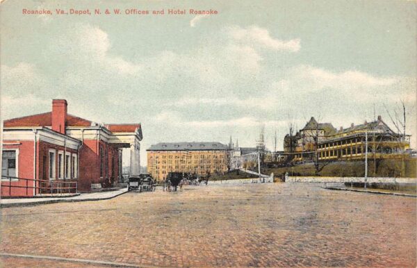 Roanoke Virginia Train Station Depot NW Offices Hotel Roanoke Postcard AA99882