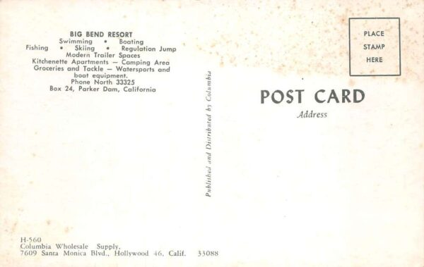 Parker Dam California Big Bend Resort Trailer Park Vintage Postcard AA99909 - Image 2