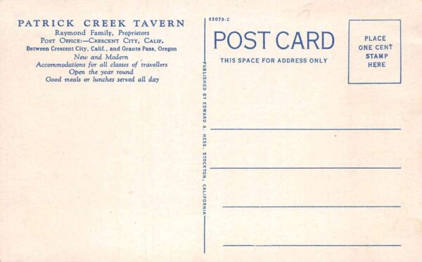 Crescent City California Patrick Creek Tavern on Smith River Postcard AA99910 - Image 2