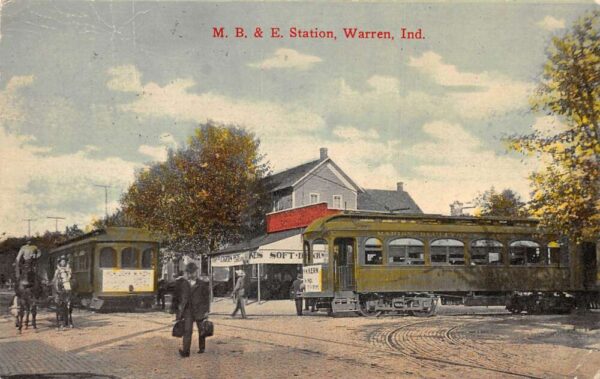 Warren Indiana MBE Station Street Scene Trolley Postcard AA100122