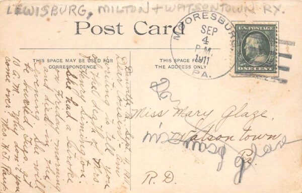 Milton Pennsylvania LMW Passenger Railway Trolley Vintage Postcard AA100130 - Image 2