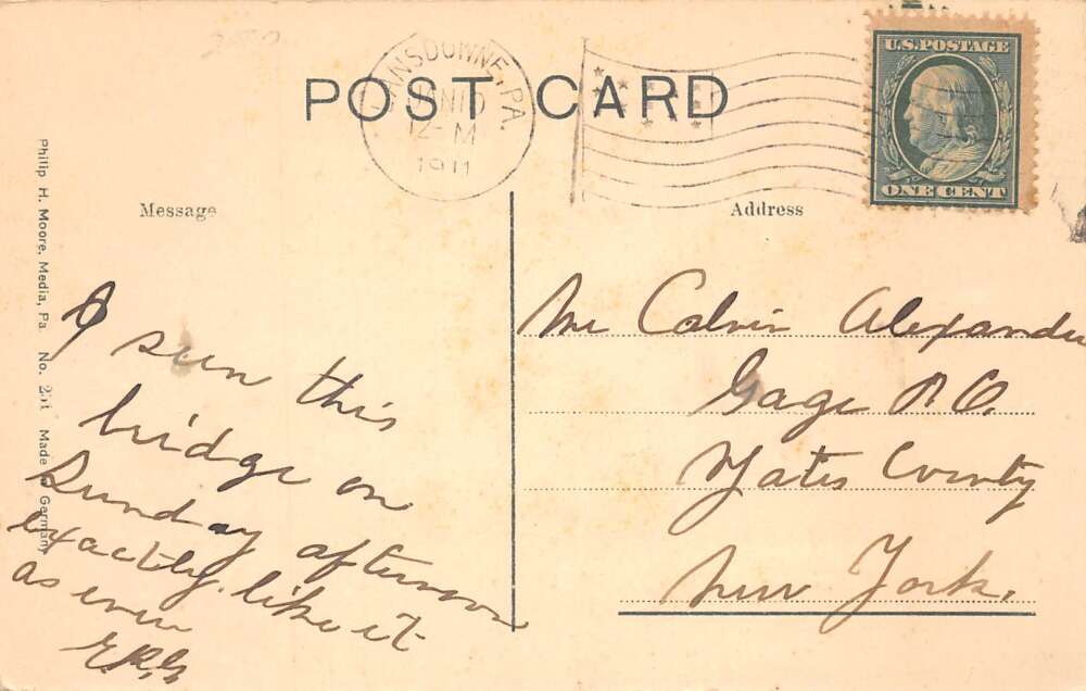 Lansdowne Pennsylvania Bridge over Naylors Run Clifton Trolley PC AA100139 - Image 2