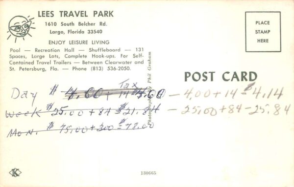 Largo Florida Lees Travel Park Swimming Pool Vintage Postcard AA100150 - Image 2