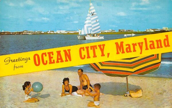Ocean City Maryland Greetings Beach Scene Vintage Postcard AA87326