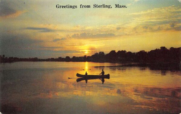 Sterling Massachusetts Greetings Canoeing at Sunset Scenic View Postcard AA87330