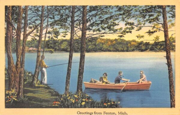 Fenton Michigan Greetings Fishing Scene Vintage Postcard AA87344