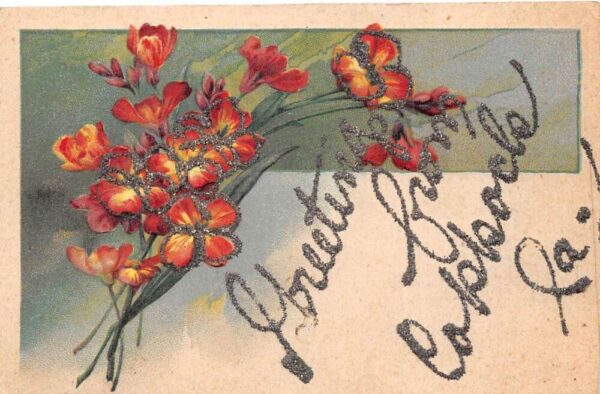 Coppock Iowa Greetings Flowers Glitter PFB Postcard AA87346