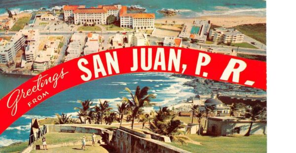 San Juan Puerto Rico Greetings Conadao Beach Hotel Golf Course Postcard AA87357