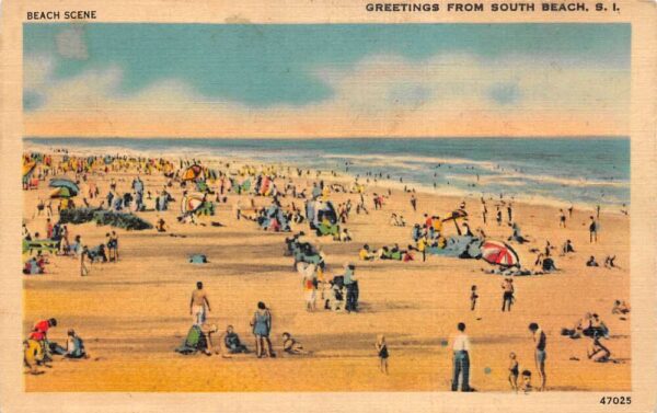 South Beach Staten Island New York Greetings Beach Scene Postcard AA87360