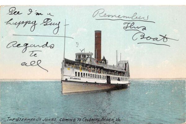 Colonial Beach Virginia Steamer St John Vintage Postcard AA87361
