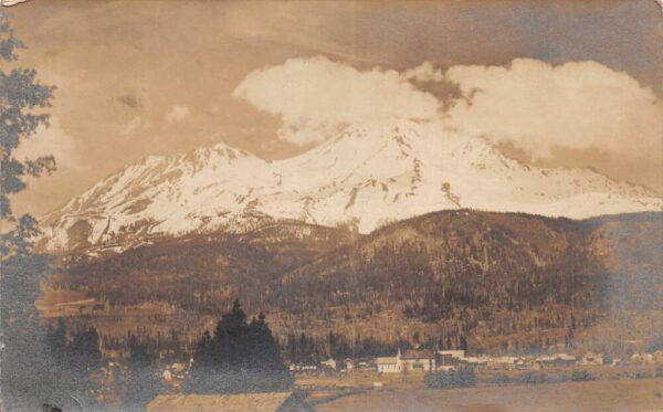 Mount Shasta California Birds Eye View and Town Real Photo Postcard AA87386