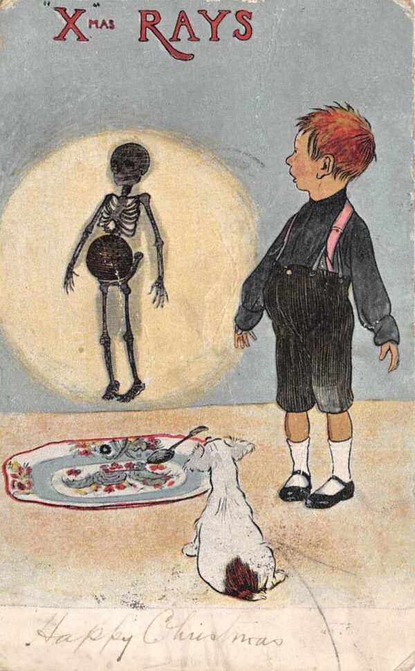 Christmas Greetings Xmas Rays Boy Hidding Christmas Pudding Humor PC AA87414