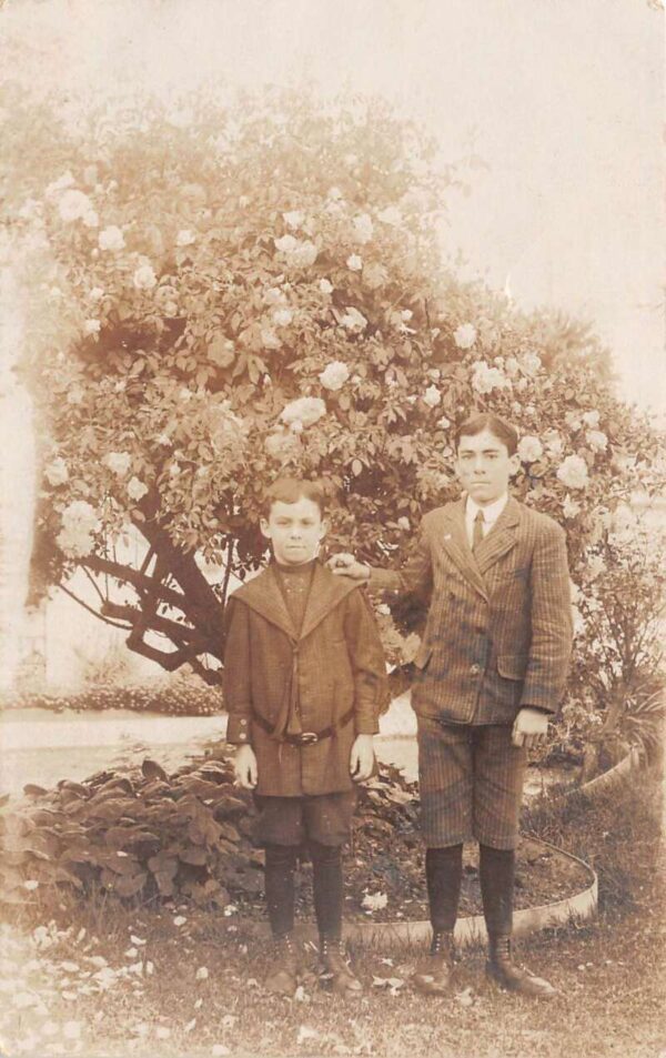 Children Posing in Garden Real Photo Vintage Postcard AA87422
