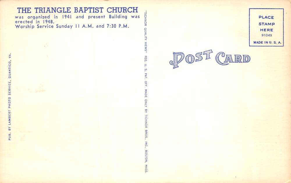 Triangle Virginia Triangle Baptist Church Vintage Postcard AA87485 - Image 2