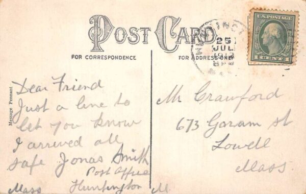 Huntington Massachusetts Greetings Pennant Flag Lady with Hat Postcard AA87549 - Image 2