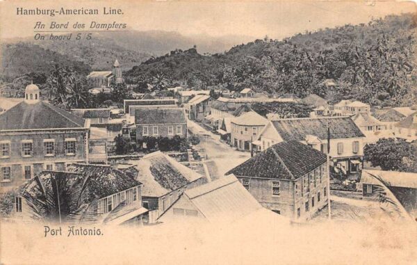 Port Antonio Jamaica Birds Eye View Hamburg American Line Postcard AA87580