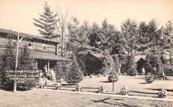 Charleston New York Loon Lake Colony Log Cabin Court Vintage Postcard AA87595