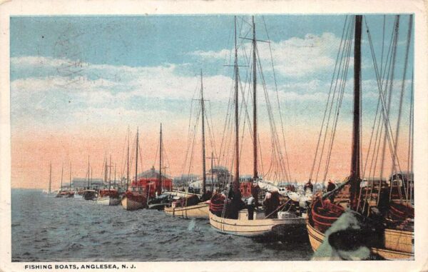 Anglesea New Jersey Fishing Boats Harbor Scene Vintage Postcard AA87608