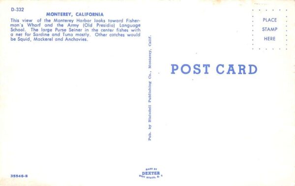 Monterey California Greetings Fishermans Wharf Vintage Postcard AA87623 - Image 2